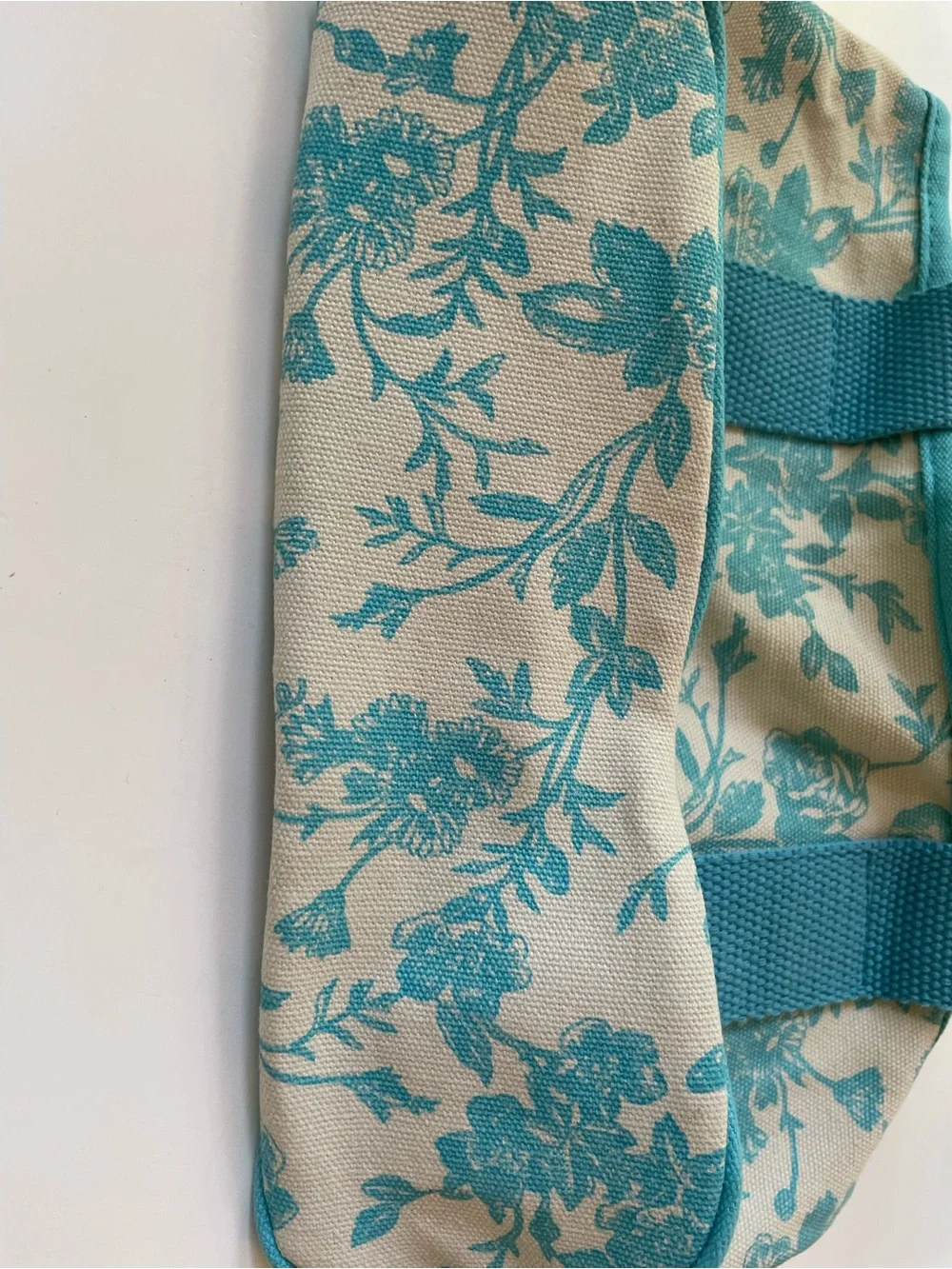Canvas Floral Tote Bag in Teal